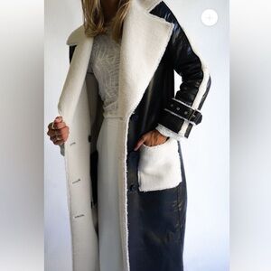 YLLW DAKOTA REVERSIBLE COAT JACKET black leather teddy sherpa yellow the label